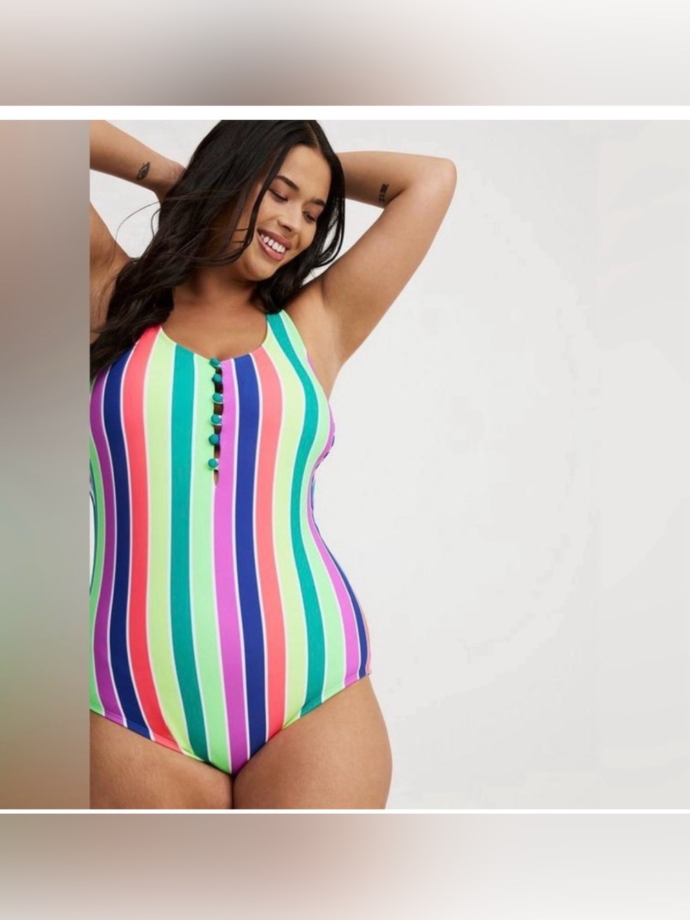 Torrid Wire Free Button Front Plunge Cheeky One Piece Swimsuit - Picture 6 of 9